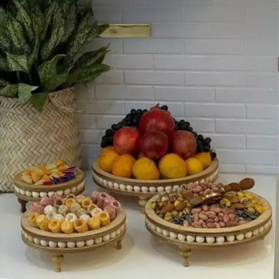 ست پذیرایی چوبی گرد 4 تیکه پایه خراطی