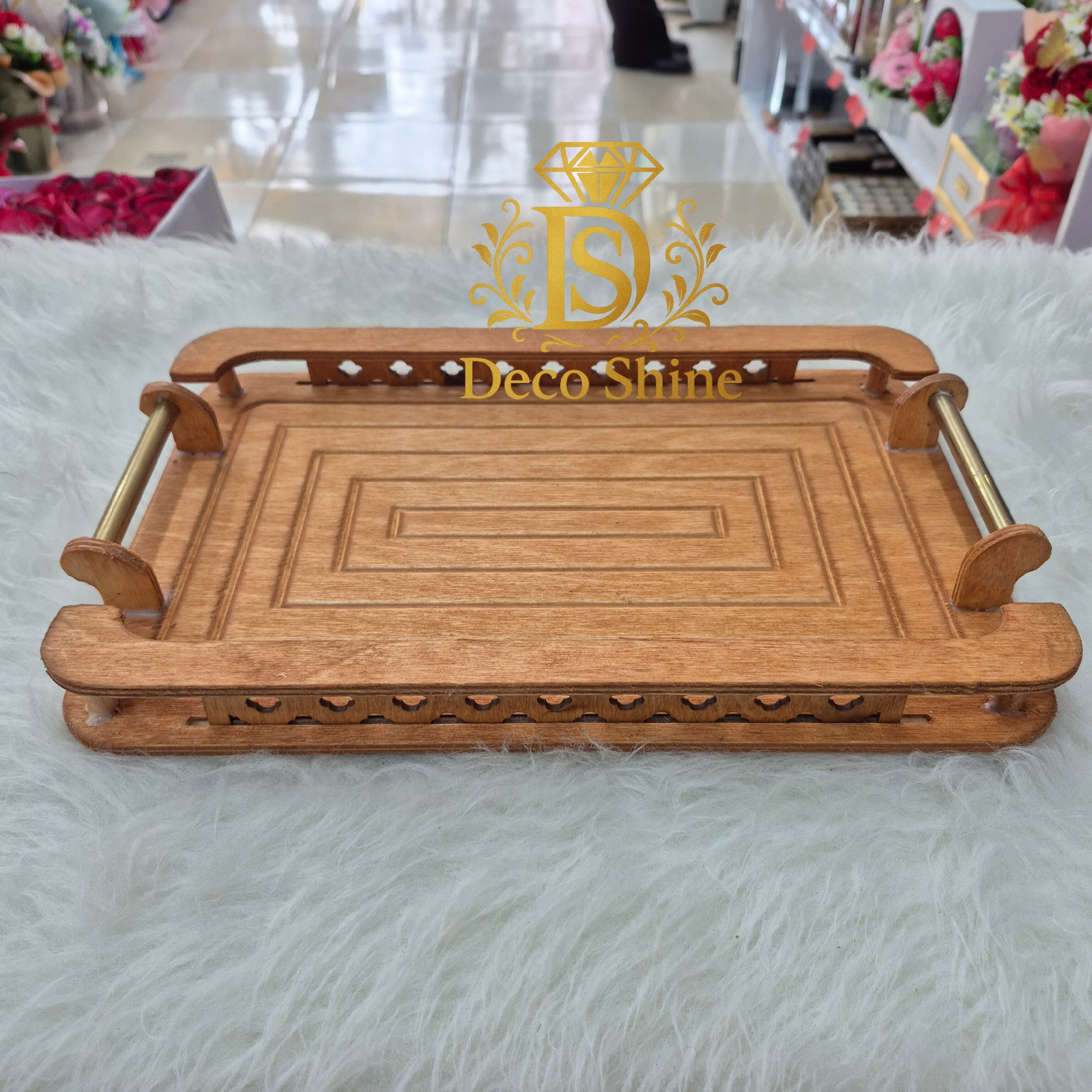 سینی چوبی طرحدار مستطیل 35×23 مخصوص پذیرایی جهیزیه