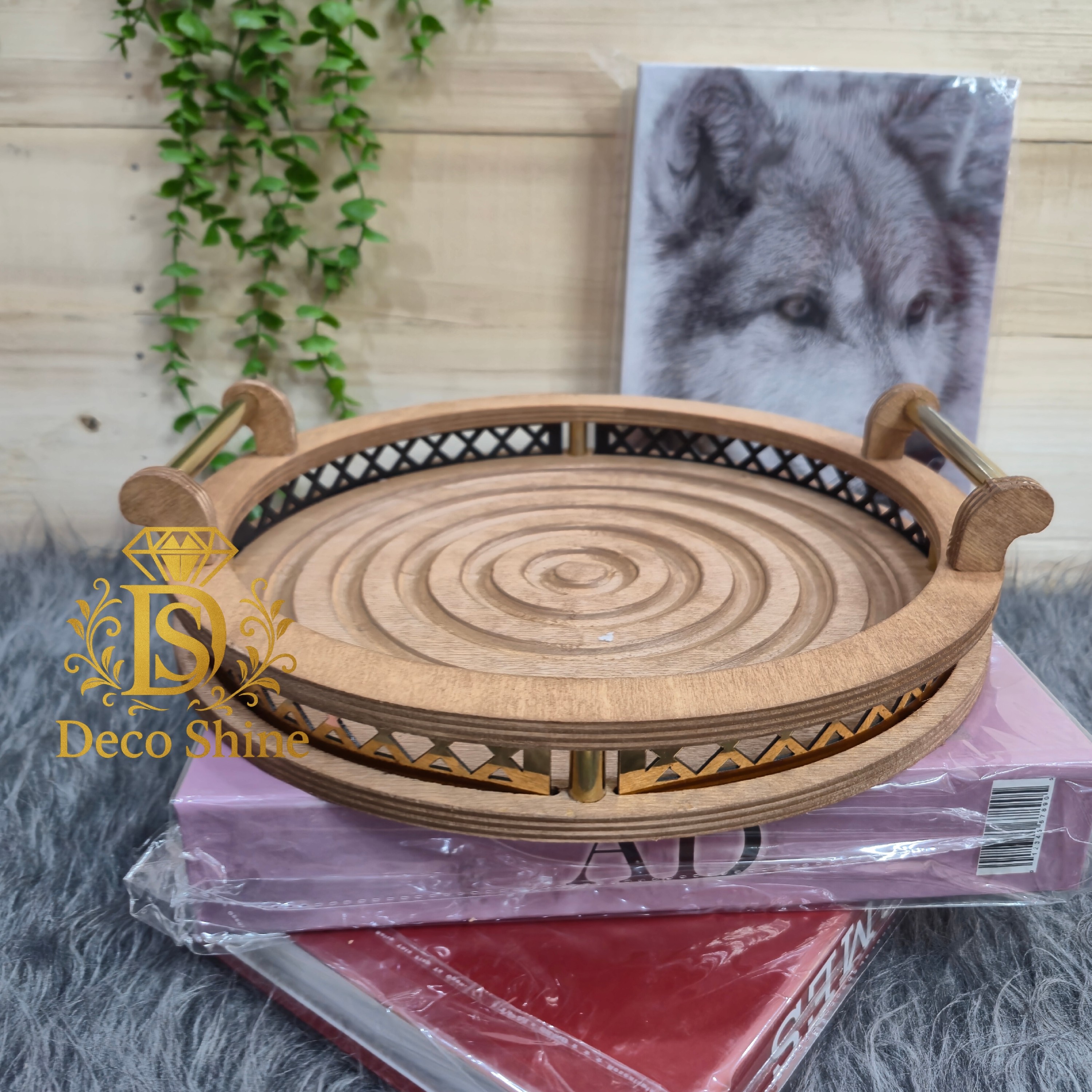 سینی چوبی طرحدار دسته دار دکوری