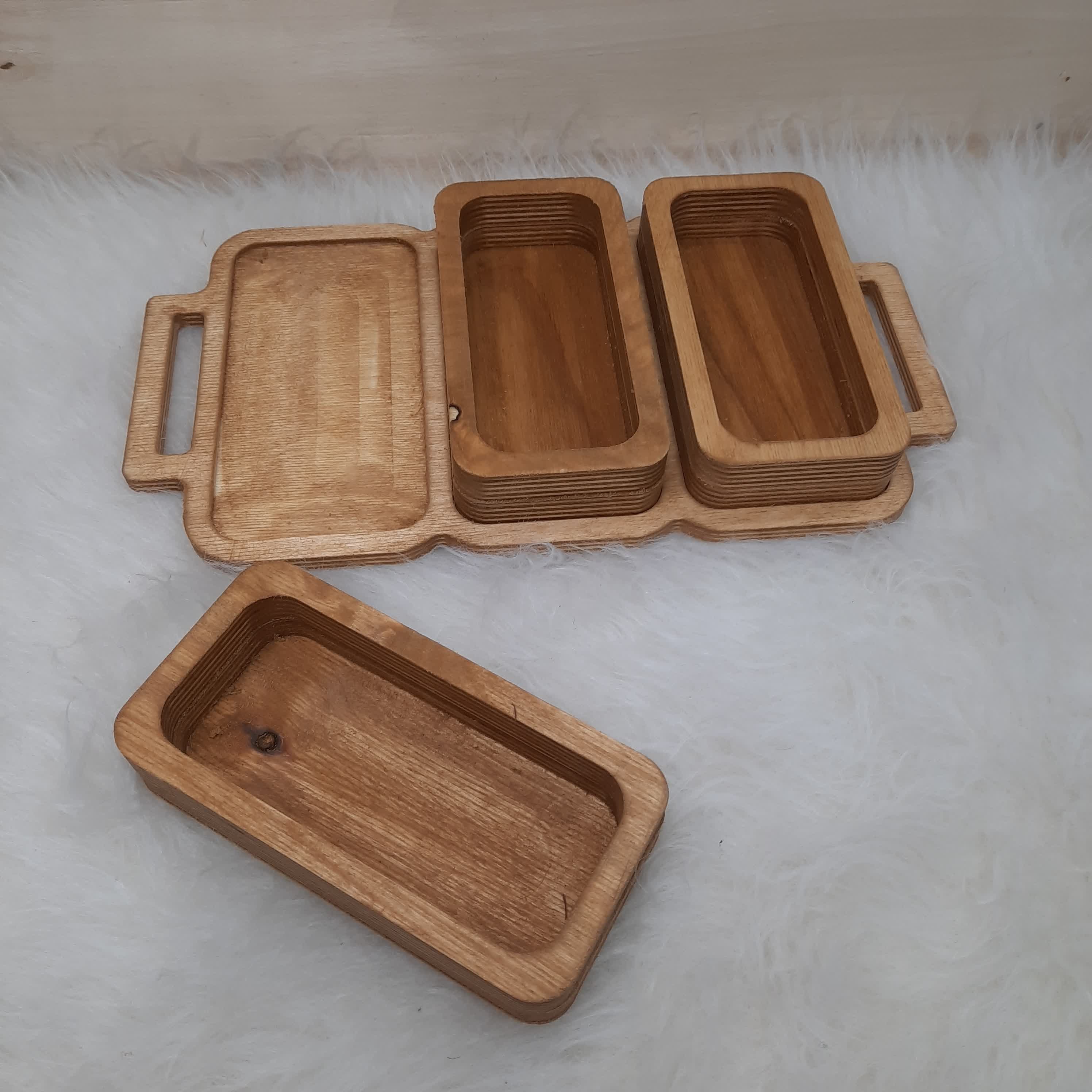 اردو خوری (ظرف اردو) چوبی مستطیل ضدآب سینی دار