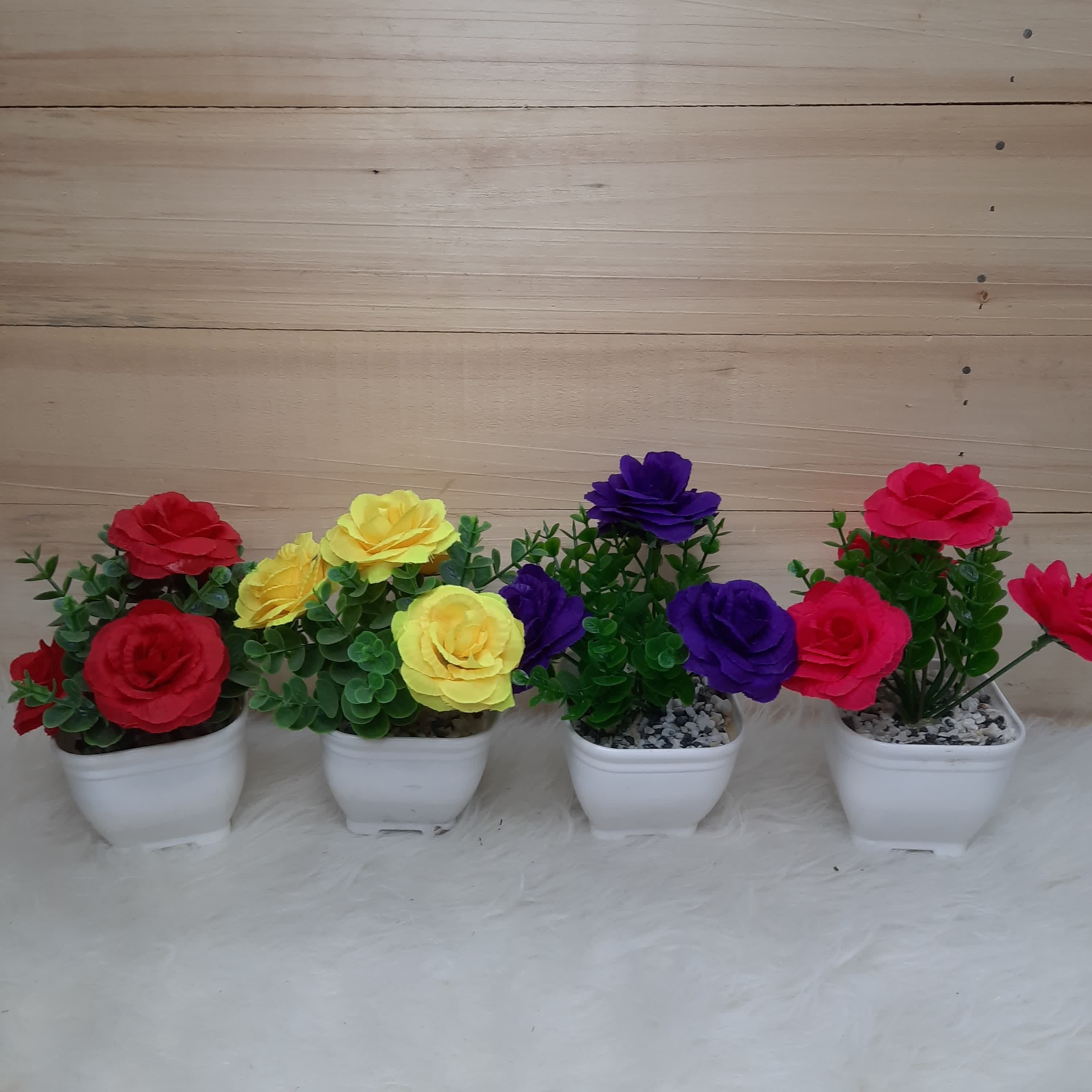گل رز مینیاتوری مصنوعی گلدانی (پارچهای) دکوری قابل شستشو