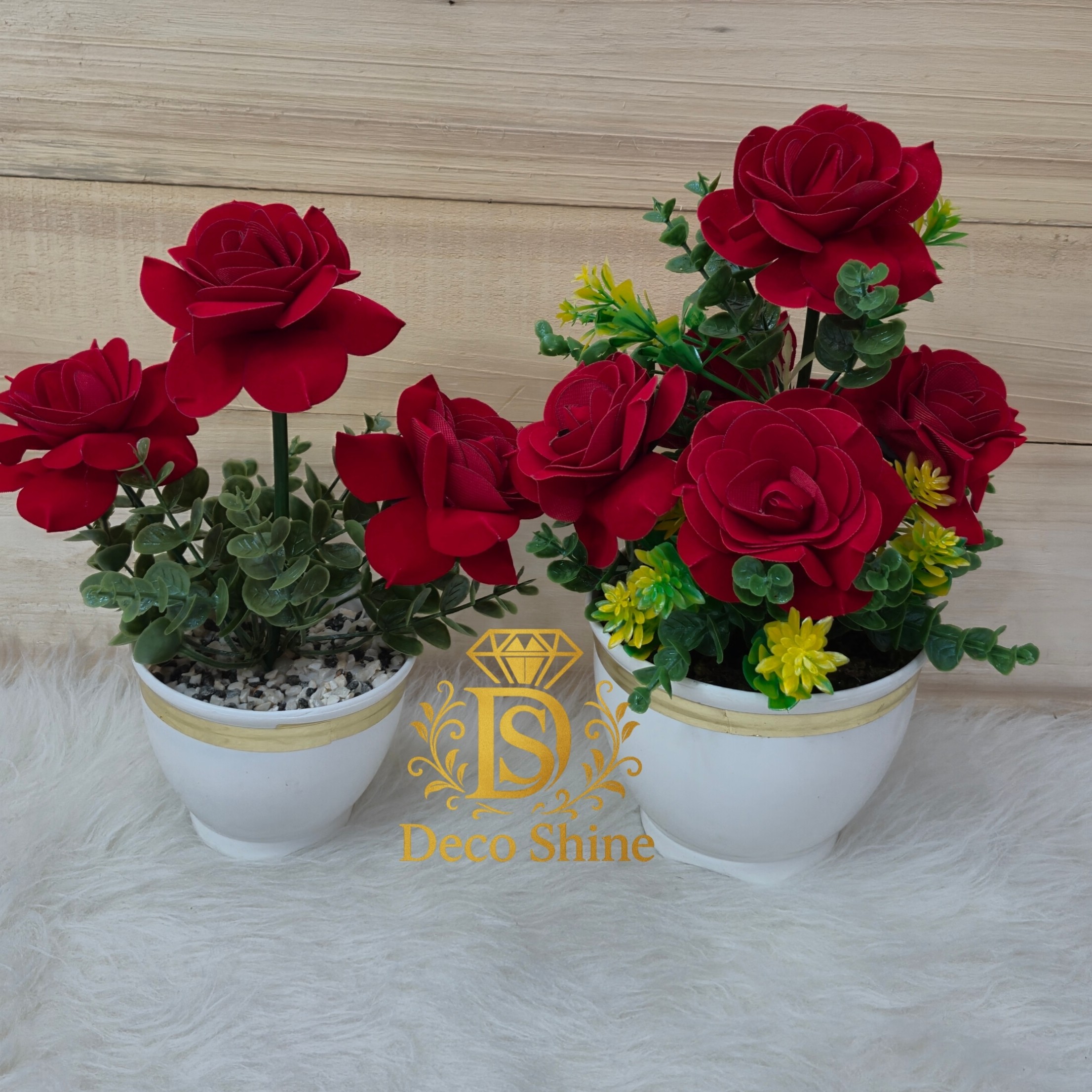 گل رز مصنوعی (سهگلدان، پنجگلدان) مخملی دکوری شیک