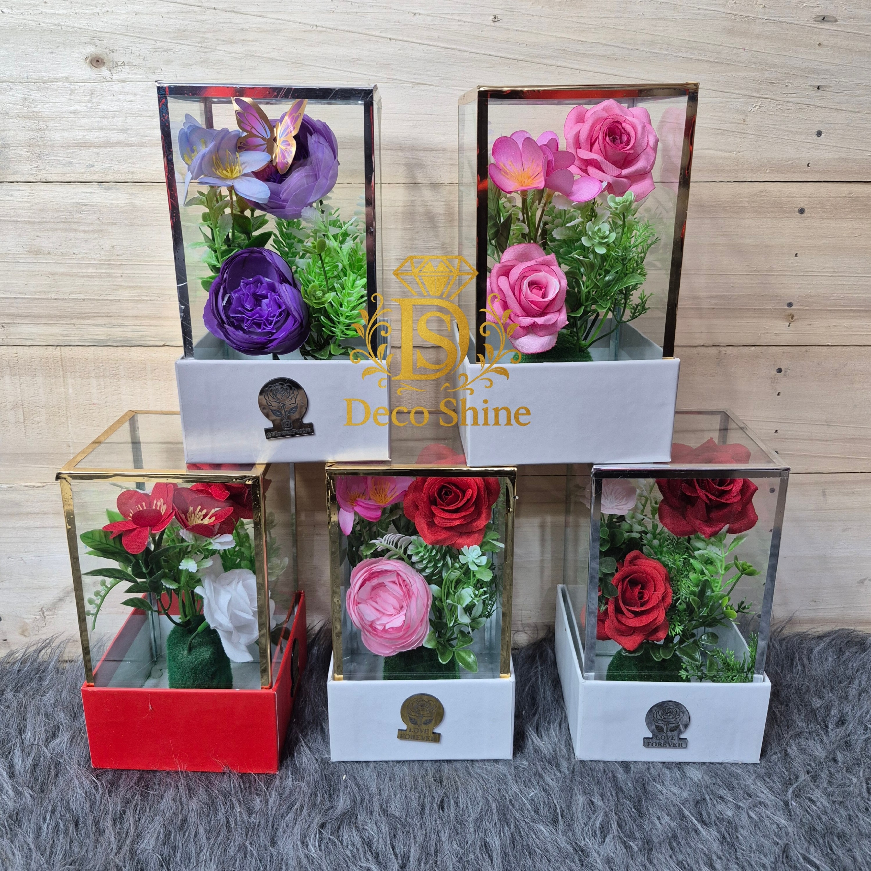باکس گل شیشه ای دو گل پرکار (کادویی) دست ساز