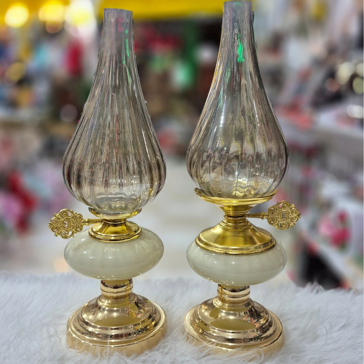 شمعدان جفتی کرمی دکوری پایه آبکاری