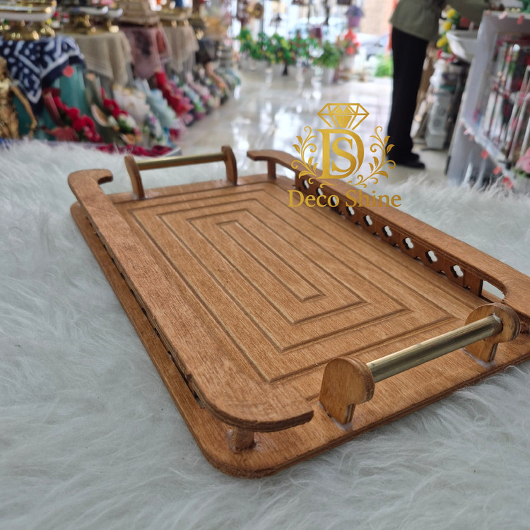 سینی چوبی طرحدار مستطیل 35×23 مخصوص پذیرایی جهیزیه