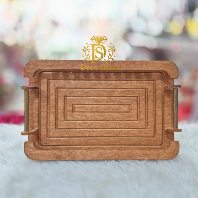 سینی چوبی طرحدار مستطیل 35×23 مخصوص پذیرایی جهیزیه
