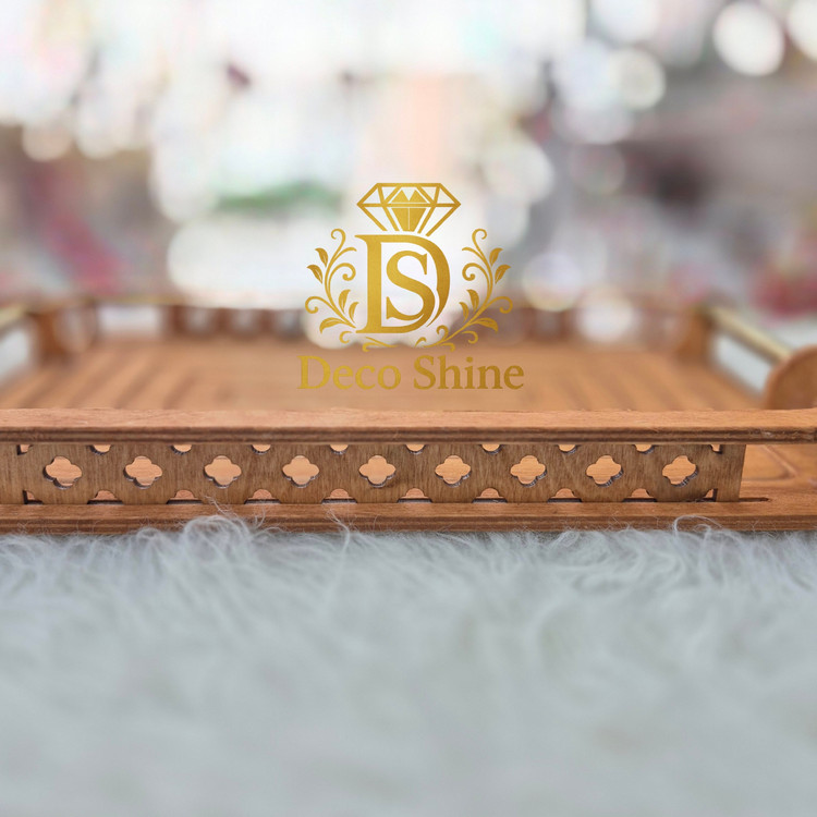 سینی چوبی طرحدار مستطیل 35×23 مخصوص پذیرایی جهیزیه