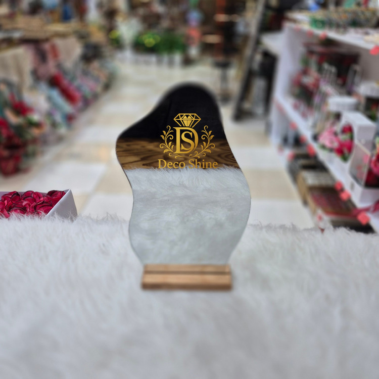 آینه رومیزی دفرمه پایه چوبی (آینه دکوری شیک)