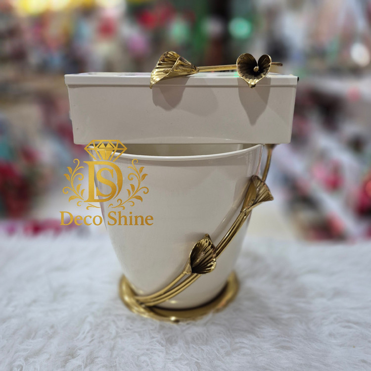ست سطل و جا دستمال فلزی رنگ ثابت (سطل زباله لیلیوم)