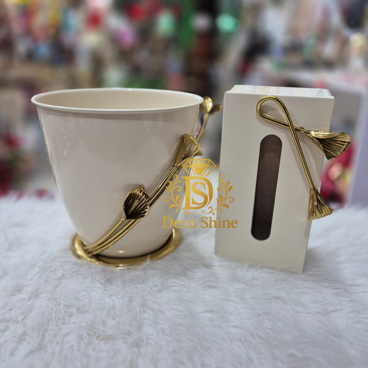 ست سطل و جا دستمال فلزی رنگ ثابت (سطل زباله لیلیوم)