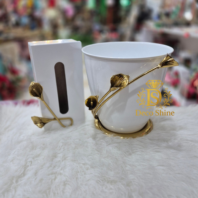 ست سطل و جا دستمال فلزی رنگ ثابت (سطل زباله لیلیوم)