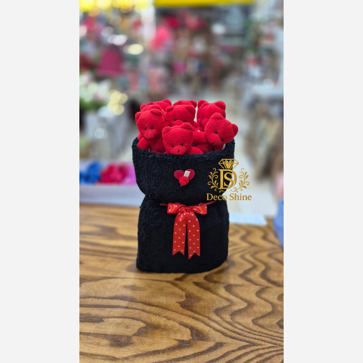 بوکت خرسی (دسته گل عروسکی) 45 سانت، خرس پولیشی وارداتی