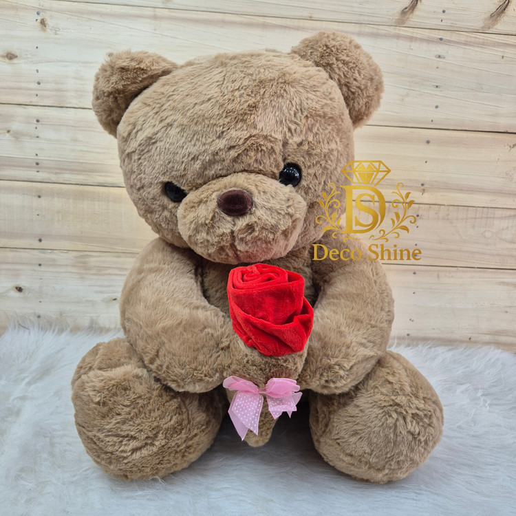 عروسک خرس نشسته (گل بدست) پولیشی 60 سانت نرم ضدحساسیت