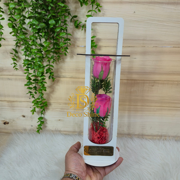 گل استوانه کادویی (استند چوبی) دو شاخه خوش قیمت