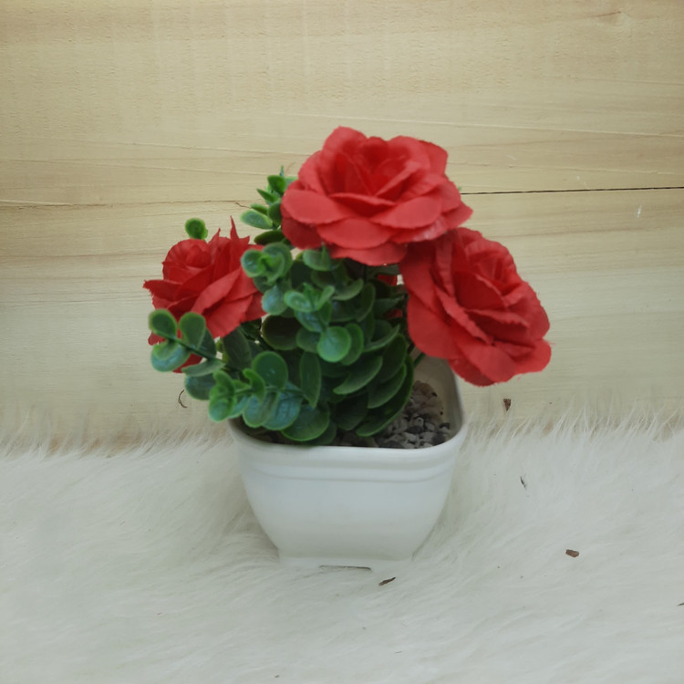 گل رز مینیاتوری مصنوعی گلدانی (پارچهای) دکوری قابل شستشو
