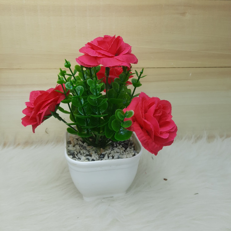 گل رز مینیاتوری مصنوعی گلدانی (پارچهای) دکوری قابل شستشو