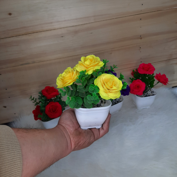 گل رز مینیاتوری مصنوعی گلدانی (پارچهای) دکوری قابل شستشو