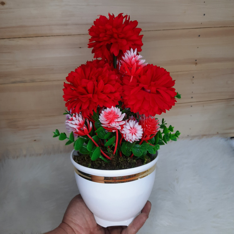 گل داوودی مصنوعی گلدانی (پارچهای) 5 گل سایز متوسط قابل شستشو