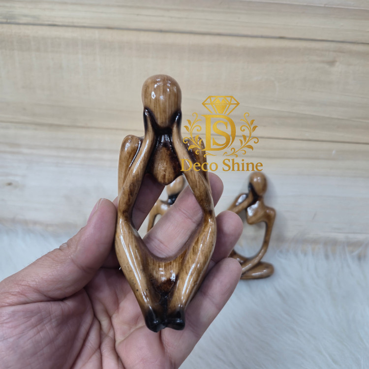 مجسمه متفکر (پلیاستر، چوب طبیعی) سه تایی دکور رومیزی