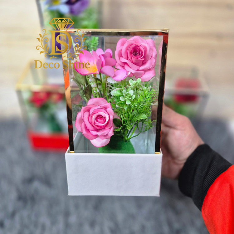 باکس گل شیشه ای دو گل پرکار (کادویی) دست ساز