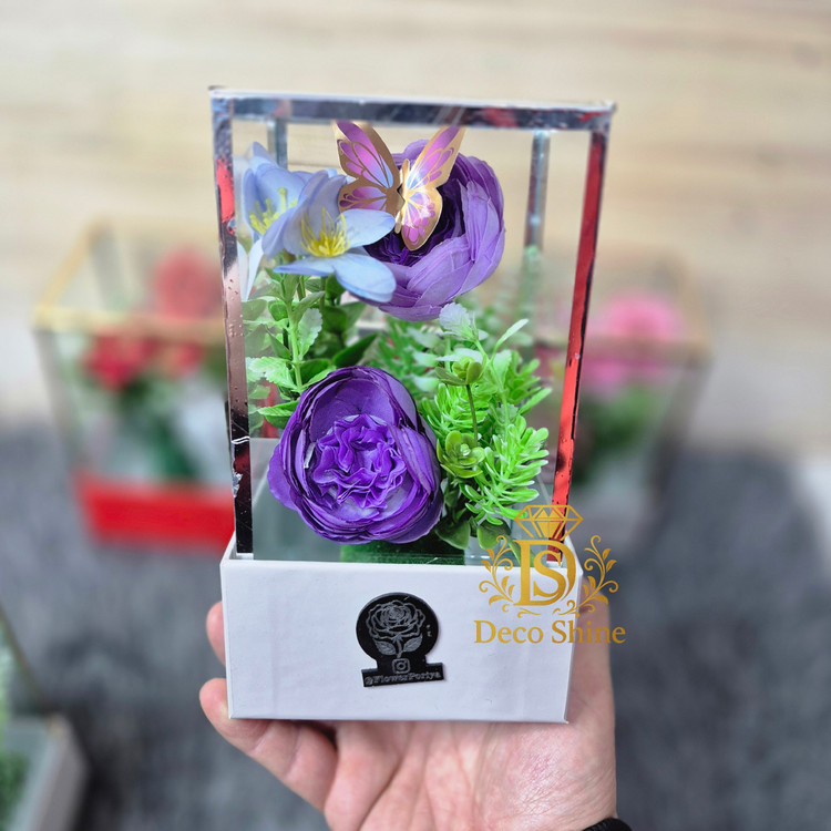 باکس گل شیشه ای دو گل پرکار (کادویی) دست ساز