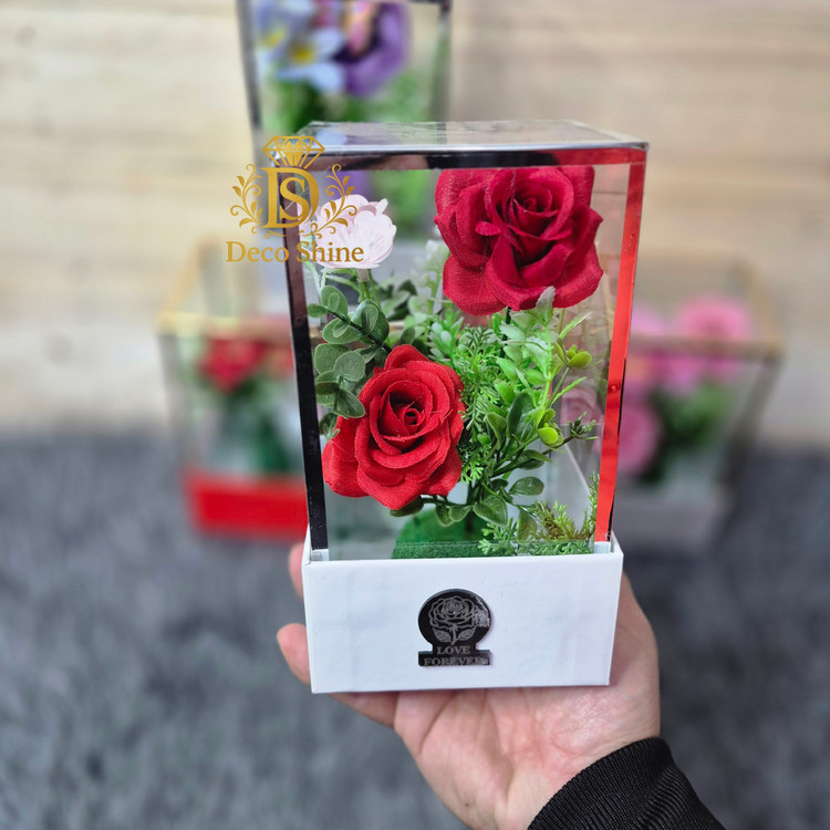 باکس گل شیشه ای دو گل پرکار (کادویی) دست ساز