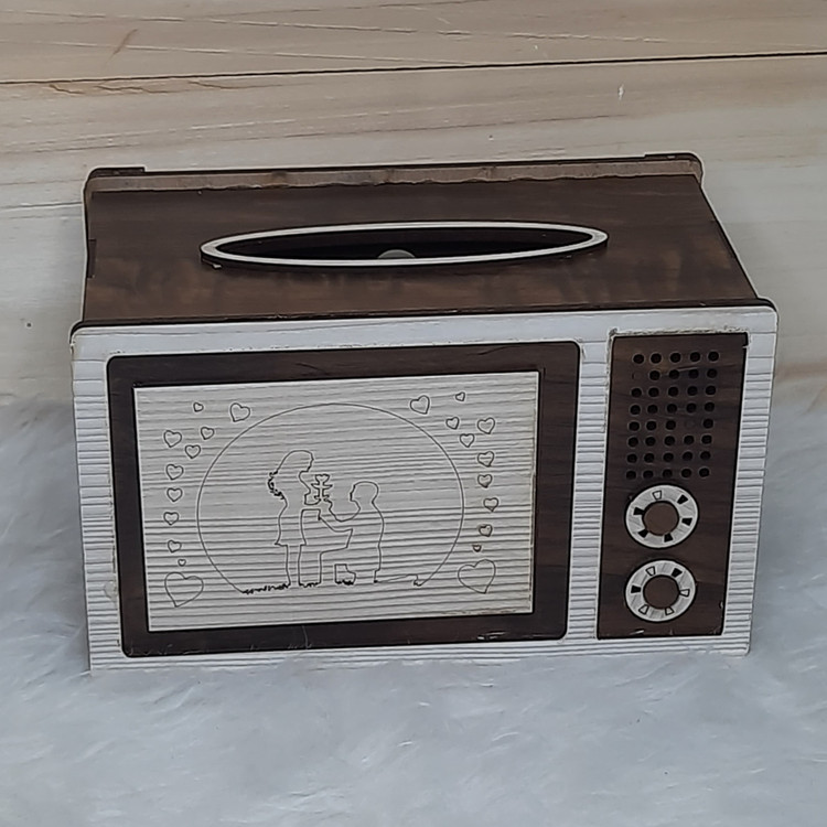 جادستمال چوبی طرح تلویزیون (جای دستمال کاغذی)
