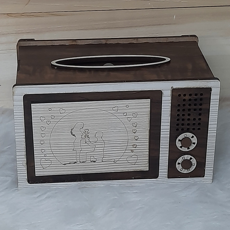 جادستمال چوبی طرح تلویزیون (جای دستمال کاغذی)